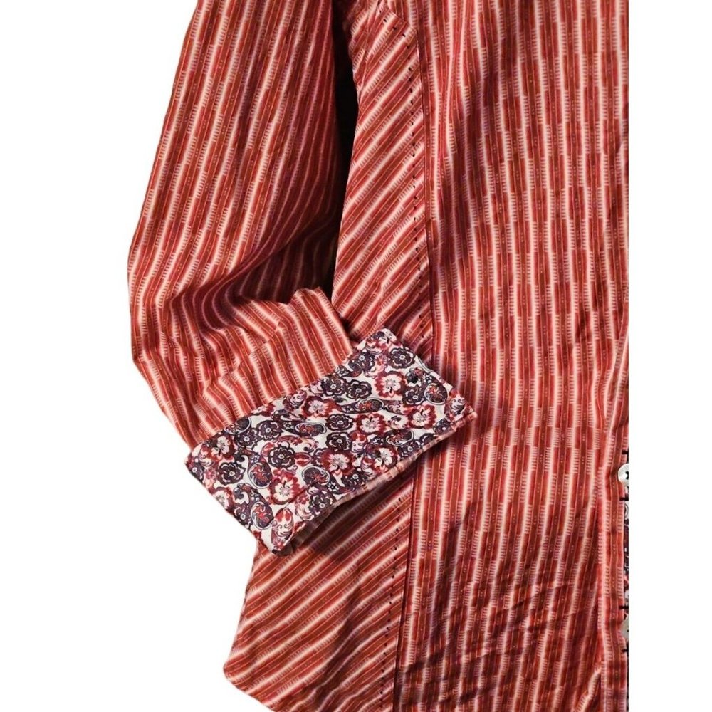 Bogosse Shirt Mens XL 5 Red Stripe Stitched Flip Cuffs Long Sleeve Button Up